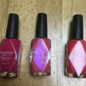 3 bottles of AZATURE Nail Polish orchid , coral, rose Black Diamond  nail polish